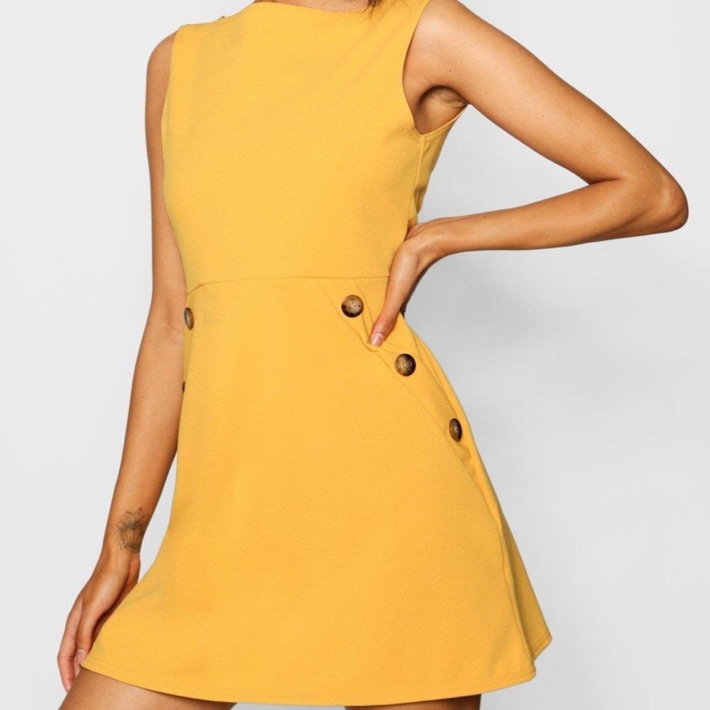 Yellow Button Shift Dress